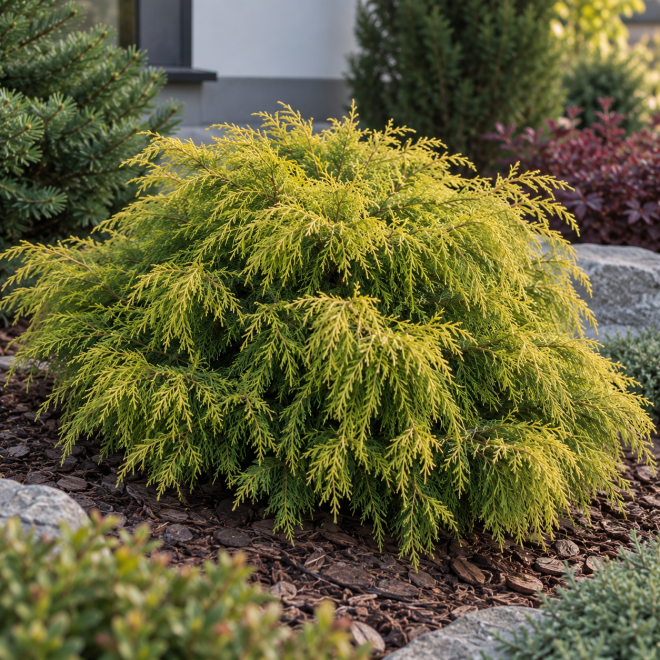 Cyprysik groszkowy ''Filifera Aurea Nana'' Chamaecyparis pisifera 'Filifera Aurea nana 1